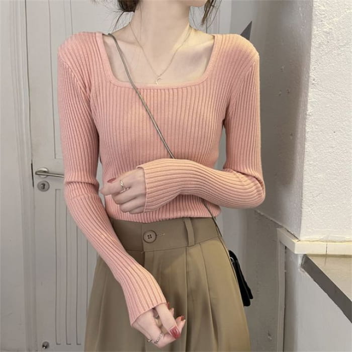 Square Neck Plain Knit Top