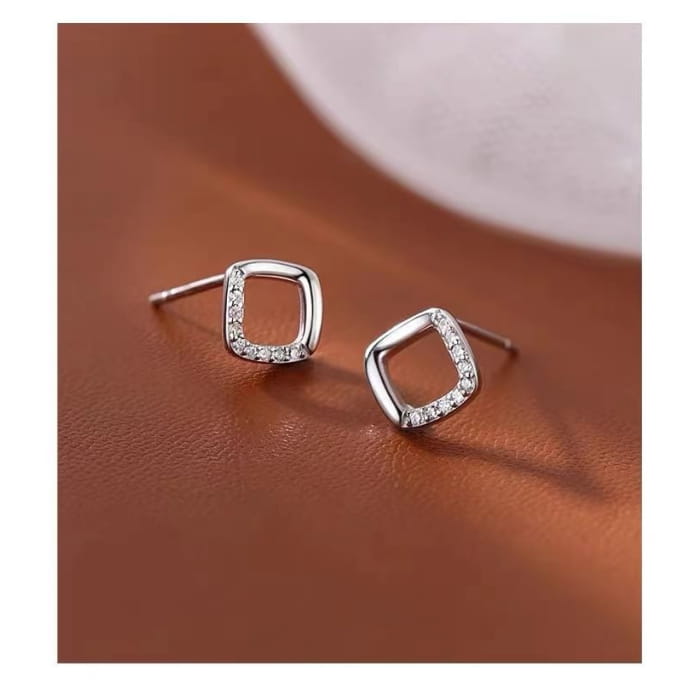 Square Rhinestone Alloy Stud Earring
