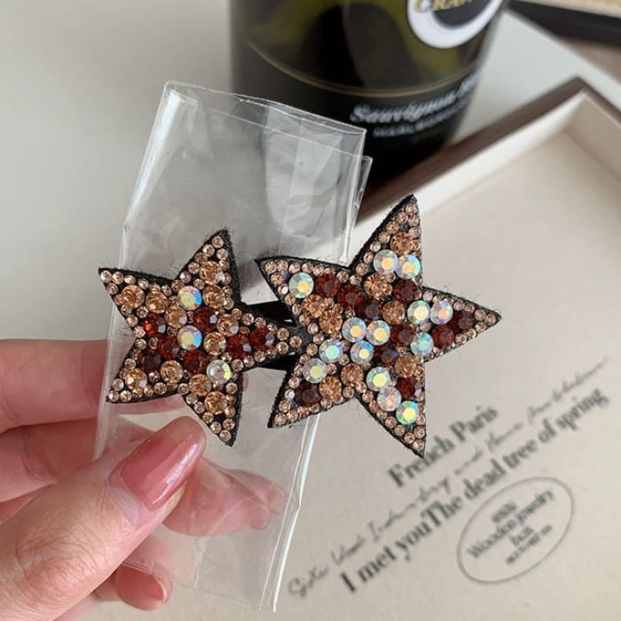 Star Rhinestone Alloy Hair Clip - Orange & Red - Black