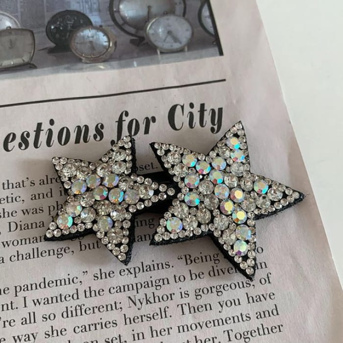 Star Rhinestone Alloy Hair Clip - Silver - Black / One Size