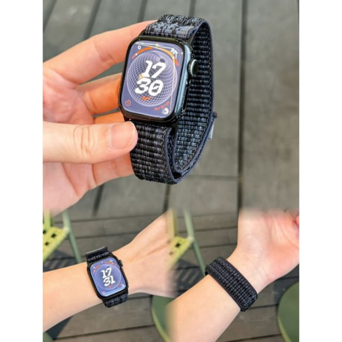 Striped Apple Watch Band - Black & Blue / IWATCH 1 / 2 / 3