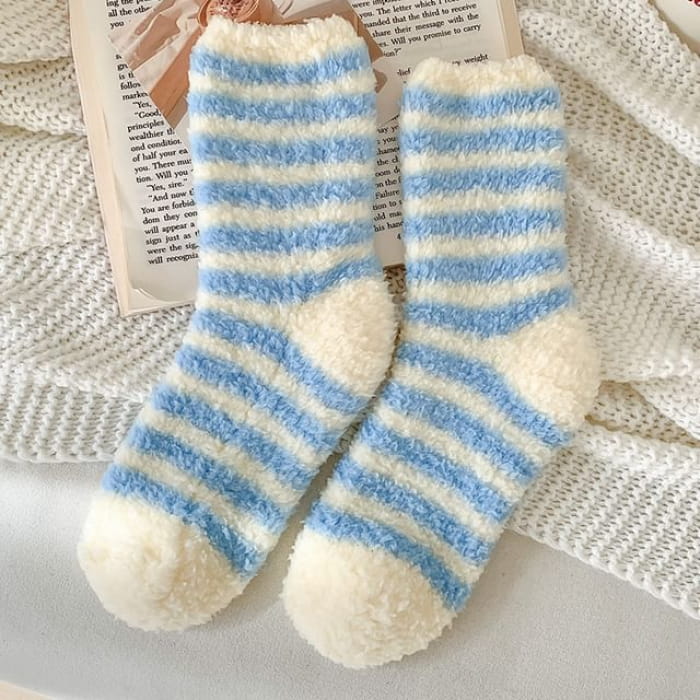 Striped Fleece Socks / Set - of 2 Pair - Dark Blue