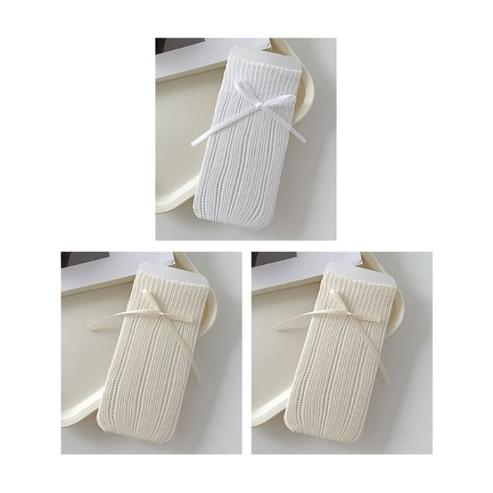 Striped Pointelle Knit Socks / Set - of 2 - Milky White &