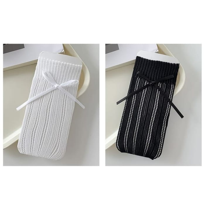 Striped Pointelle Knit Socks / Set - of 2 Pairs - Black &