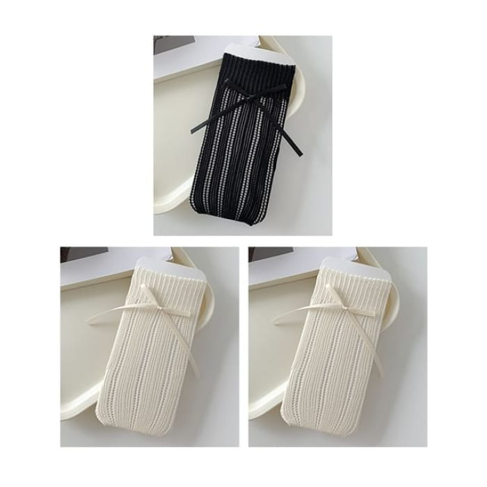 Striped Pointelle Knit Socks / Set - of 2 Pairs - Milky