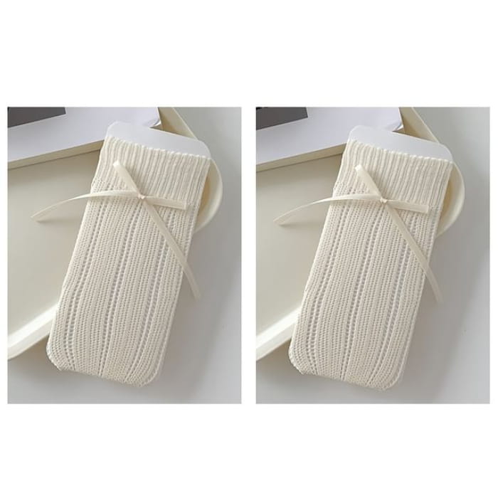 Striped Pointelle Knit Socks / Set - of 2 Pairs - Milky