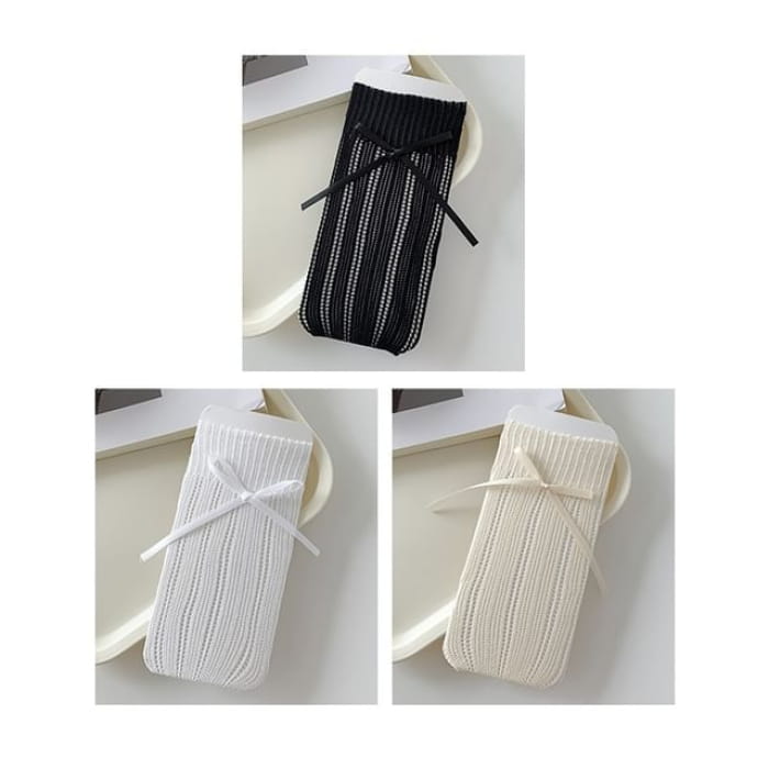 Striped Pointelle Knit Socks / Set - of 3 Pairs - Milky