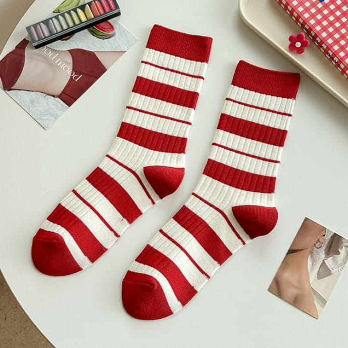 Striped Socks / Letter Embroidered / Set - Type 10 - of 2