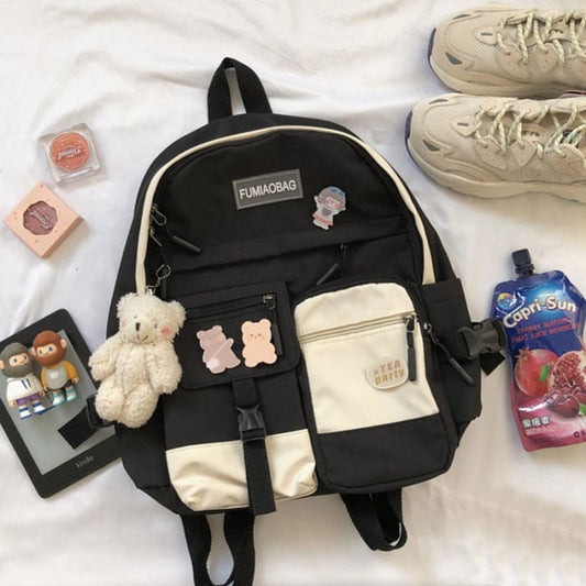 Stylish Color Block College Style Backpack - Black