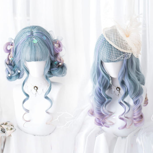 Sweet Gradient Color Long Curly Wig - Blue & Purple