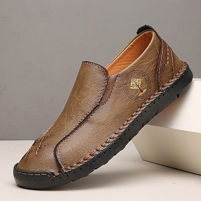 Beige Faux Leather Handmade – Men's Genuine Moccasins