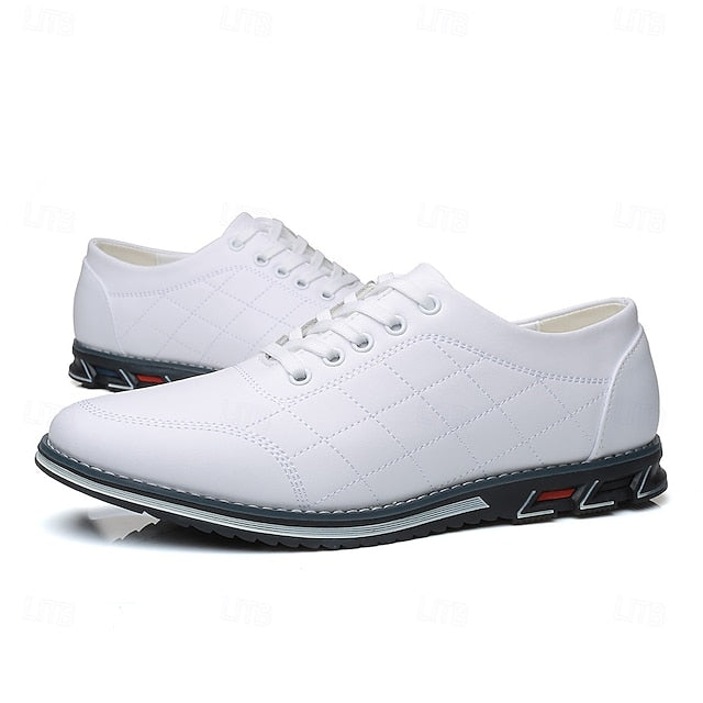 Faux Leather Lace-Up Sneakers Blue Stylish Men's Quilted -