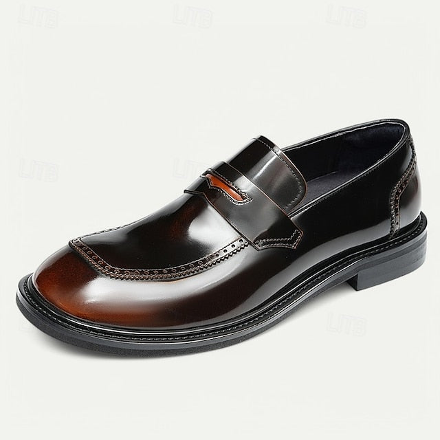 Slip-On Premium Cowhide Black Loafers with Decorative Men's
