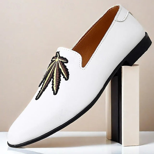 Prom Shoes Faux Leather Loafers with - Men's Feather White