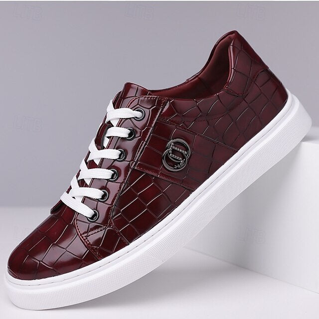 Sneakers Faux with Pattern Leather Men's Crocodile Burgundy