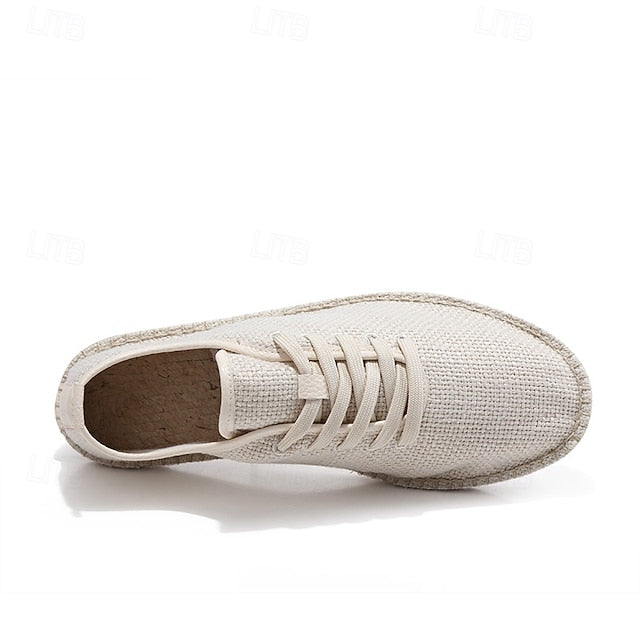 Espadrille Rope Men's with Jute Beige Canvas Shoes Lace-Up