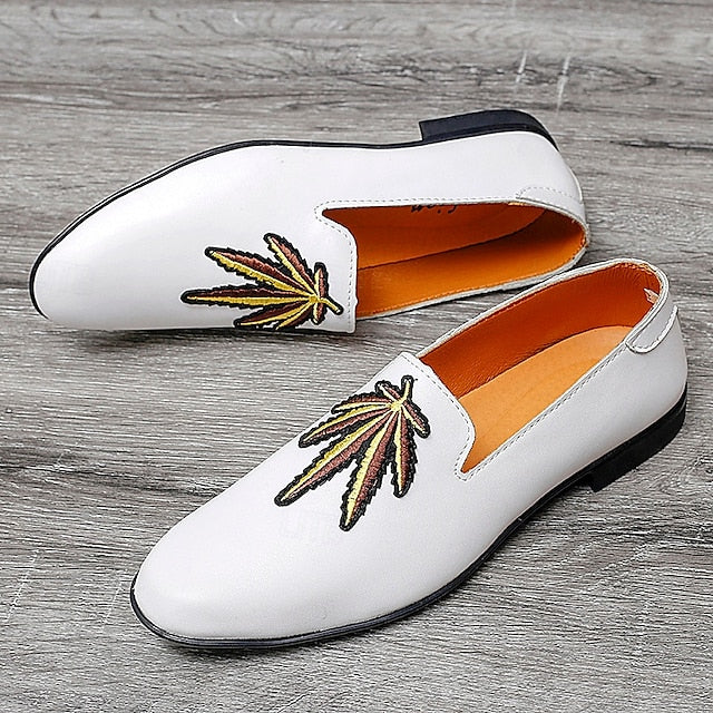 Prom Shoes Faux Leather Loafers with - Men's Feather White