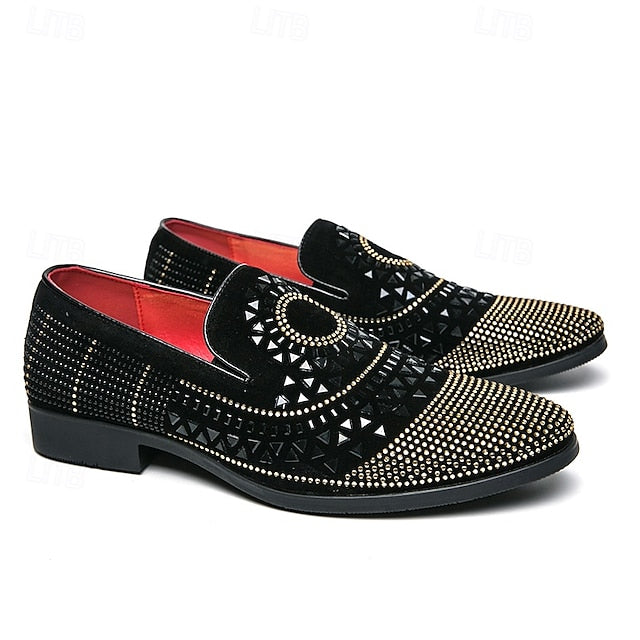 Loafers Shoes Spiral Men's - Studded with Black Prom Velvet
