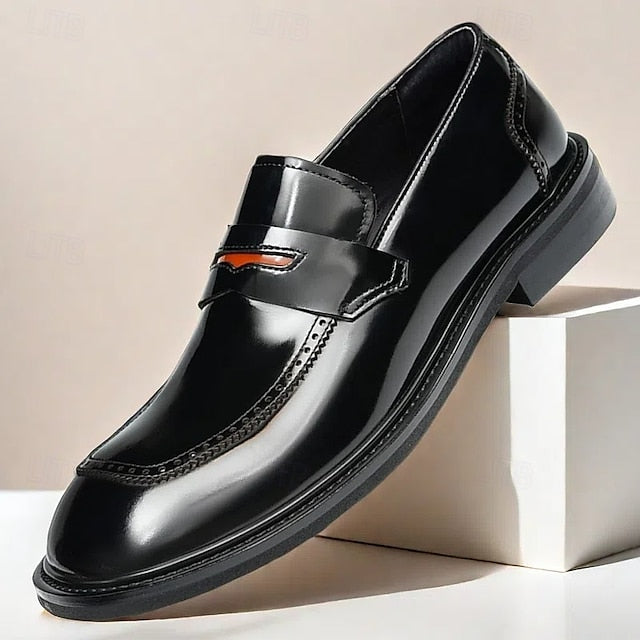 Slip-On Premium Cowhide Black Loafers with Decorative Men's