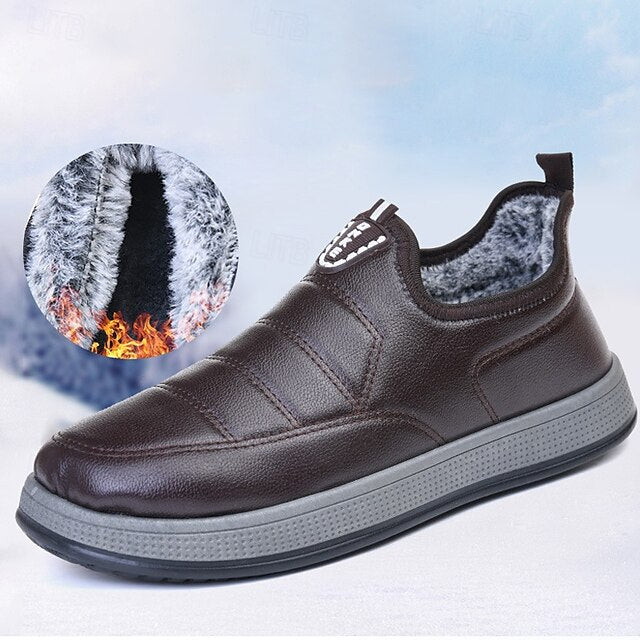 Fleece Slip-Ons Men's Boots lined Winter PU Loafers