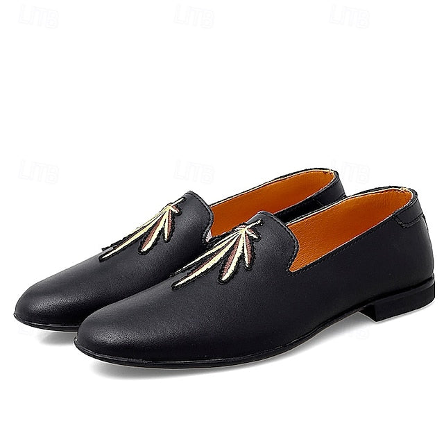 Prom Shoes Faux Leather Loafers with - Men's Feather White