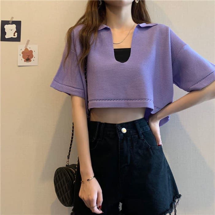 V-neck T-Shirt Ruffled Split Slip Dress - A / M