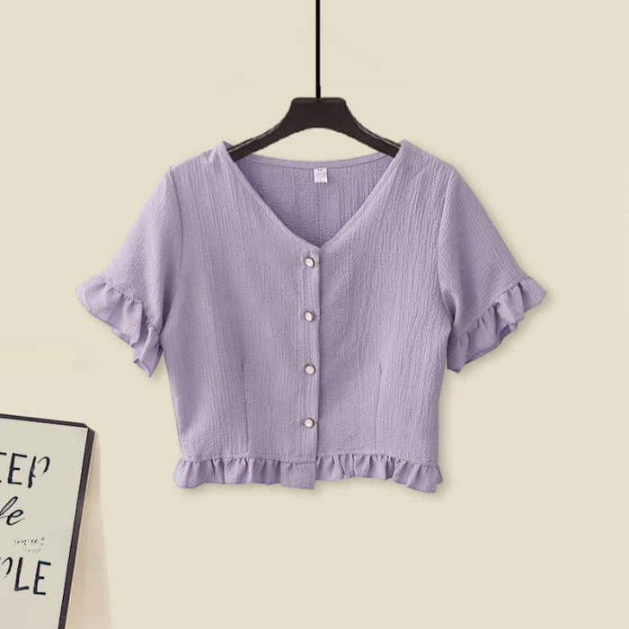 V-neck T-Shirt Ruffled Split Slip Dress - E / M