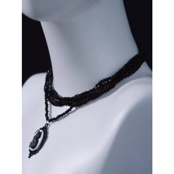 Vintage Black Cat Pendant Multi Layers Necklace - Free Size
