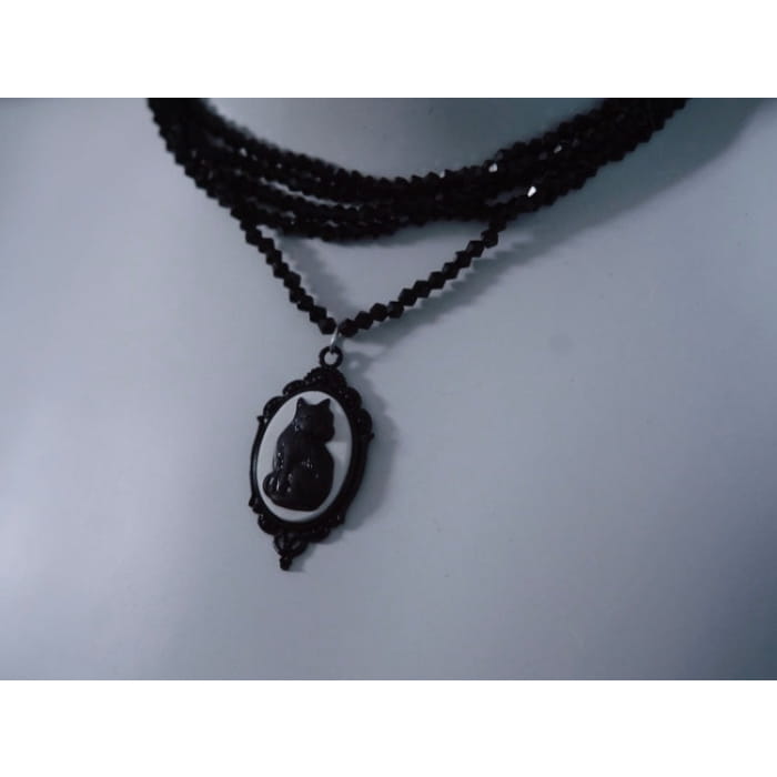 Vintage Black Cat Pendant Multi Layers Necklace - Free Size