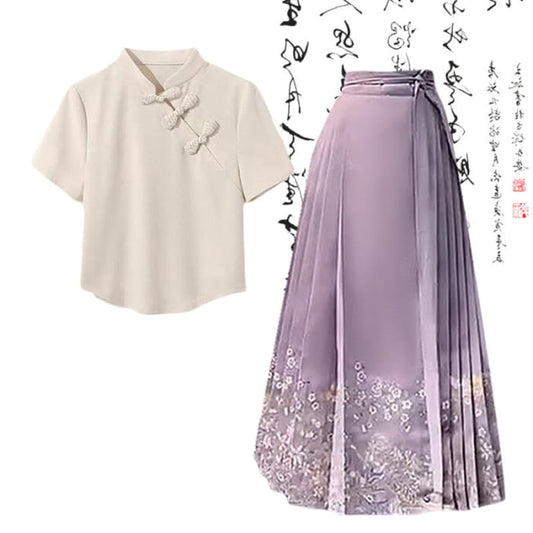 Vintage Buckle Pure Color Shirt Purple High Waist Pleated