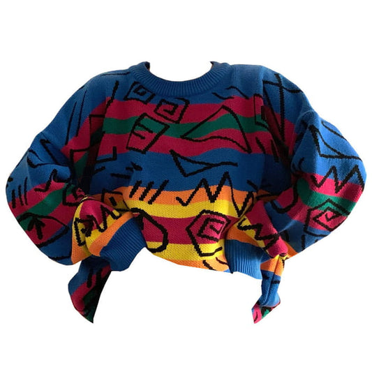 Vintage Colorful Striped Sweater - M / Multi - Sweaters