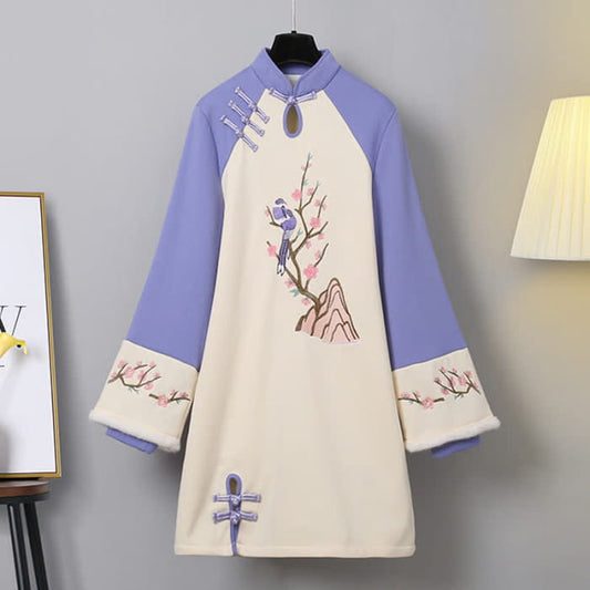 Vintage Floral Buckle Loose Colorblock Sweatshirt Dress