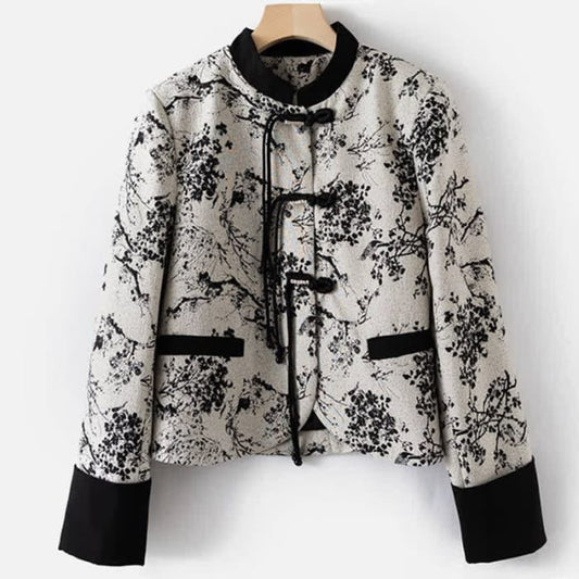 Vintage Floral Print Buckle Long Sleeve Shirt Vest - S