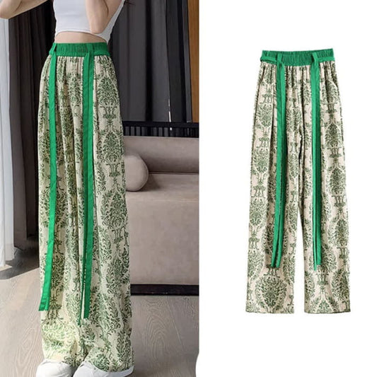 Vintage Flowers Print Chiffon Wide Leg Pants - Color 5 / M