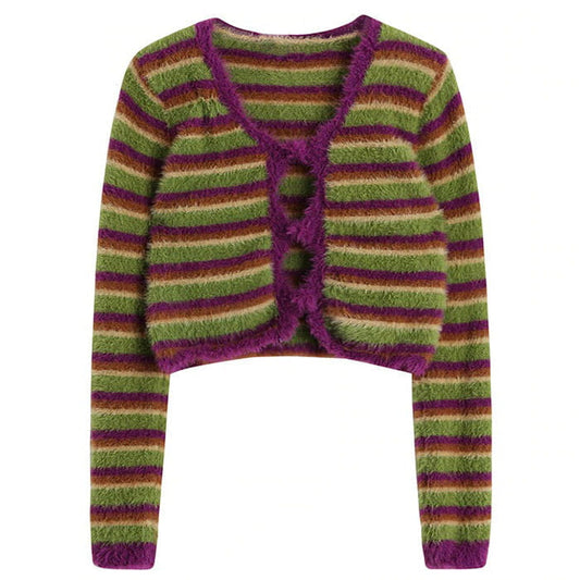 Vintage Fuzzy Cardigan - Free Size / Green/purple