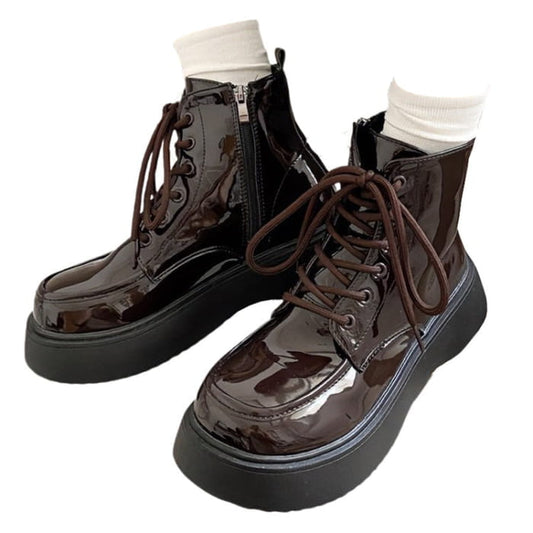 Vintage Lacquered Platform Boots - EU35 (US5.0) / Brown