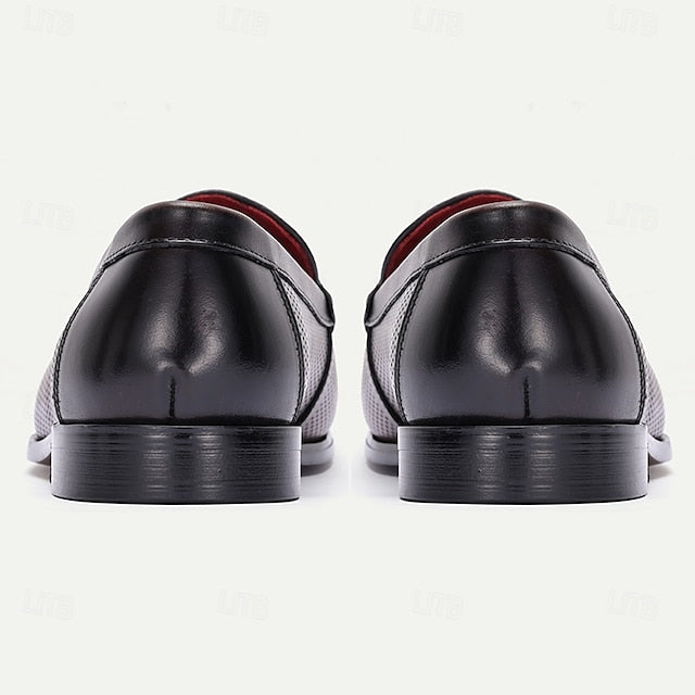 Leather Textured Premium Black Loafers – Men's 100%