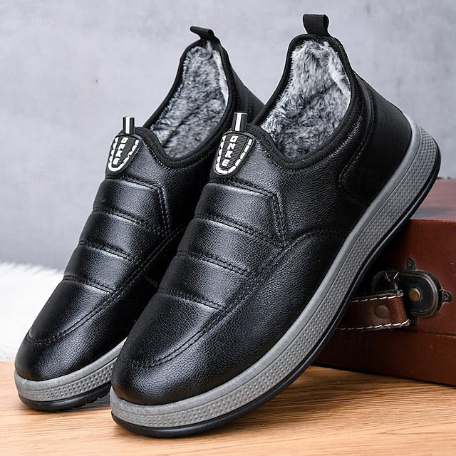 Fleece Slip-Ons Men's Boots lined Winter PU Loafers