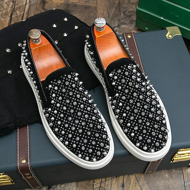 Black Detailing - Shoes Elegant with Pearl Men's Slip-On