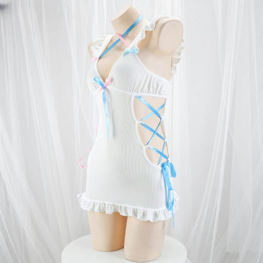 White Lace Up Pink Blue Open Sides Sweet Dress ON903 - F