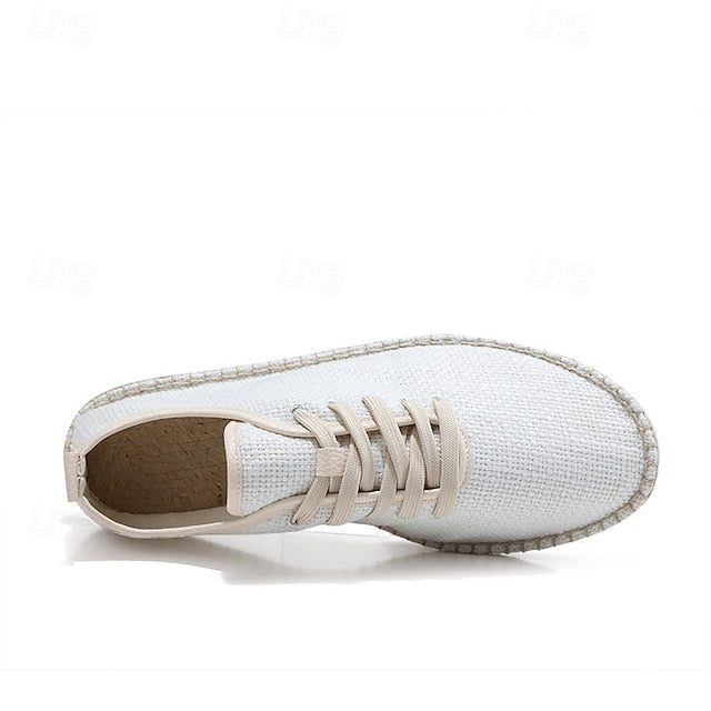 Espadrille Rope Men's with Jute Beige Canvas Shoes Lace-Up