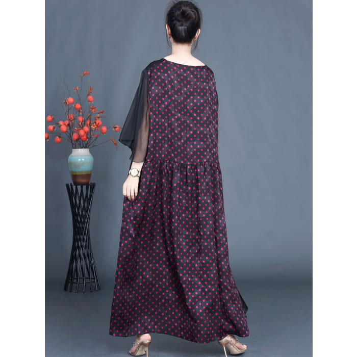 Women Summer Artsy Dot Spliced Loose Maxi Dress BN1044 Cospicky Women Summer Artsy Dot Spliced Loose Maxi Dress BN1044 Cospicky