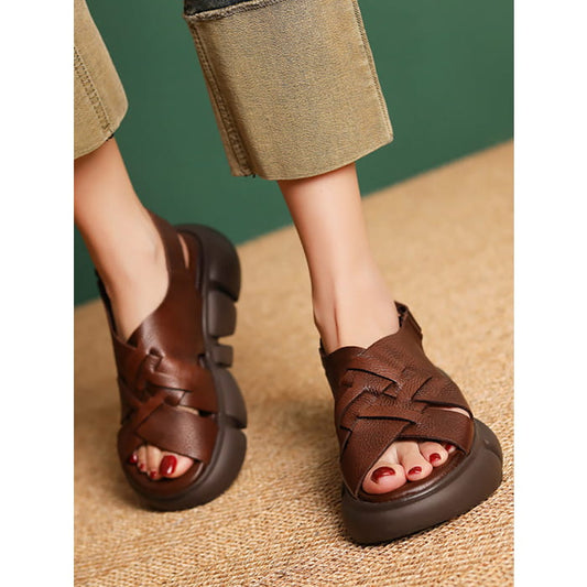Women Summer Leather Spliced Solid Platform Sandals BN1001