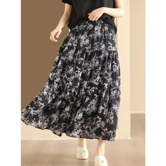Women Summer Vintage Floral Cotton Loose Skirt BN1017
