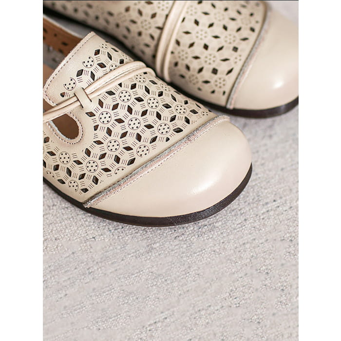 Women Summer Vintage Leather Cutout Soft Flat Shoes BN1038