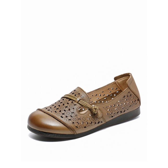 Women Summer Vintage Leather Cutout Soft Flat Shoes BN1038