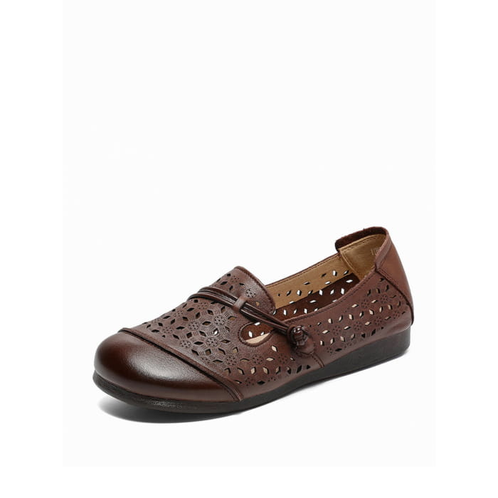 Women Summer Vintage Leather Cutout Soft Flat Shoes BN1038