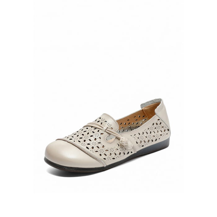 Women Summer Vintage Leather Cutout Soft Flat Shoes BN1038