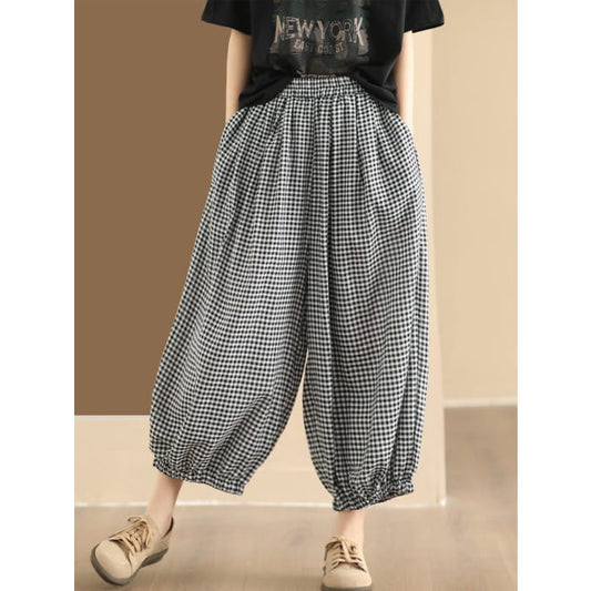 Women Summer Vintage Plaid Cotton Harem Pants BN1021