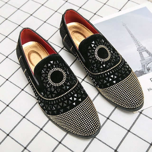 Loafers Shoes Spiral Men's - Studded with Black Prom Velvet